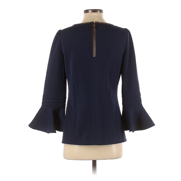 Navy blouse with leather detail - Picture 2 of 2